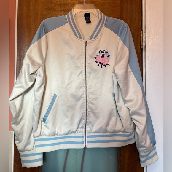 Disney Alice in Wonderland Cream Embroidered Zip Up Bomber Jacket- Large - Picture 1 of 11